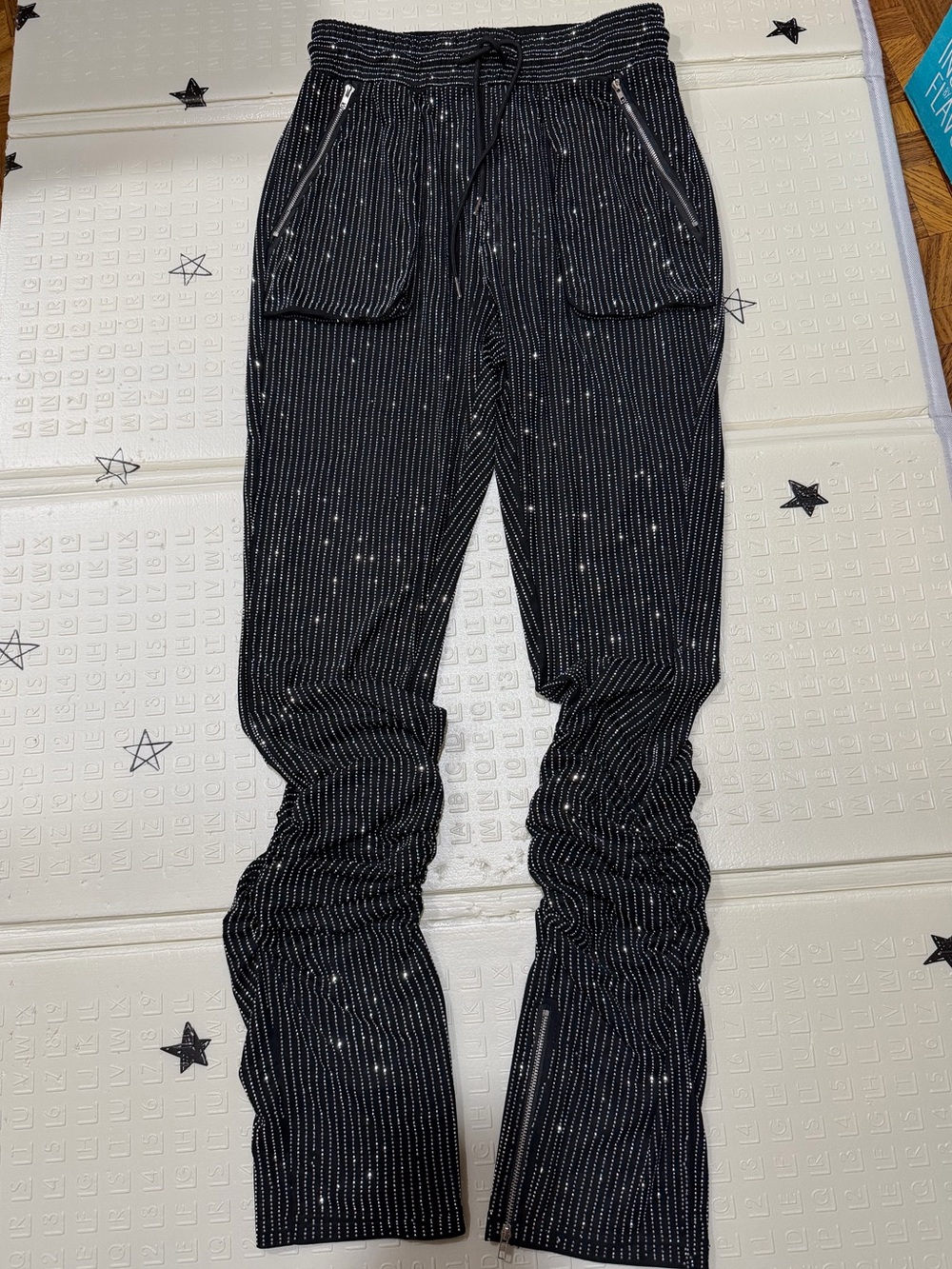 AKIRA Black Joggers with Rhinestone Trim